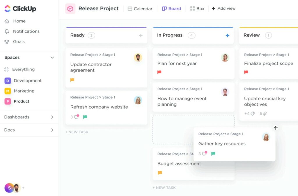 ClickUp Kanban board