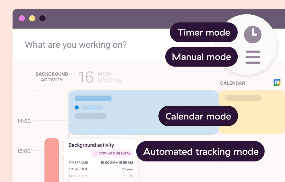 Screenshot for Automated and manual time tracking