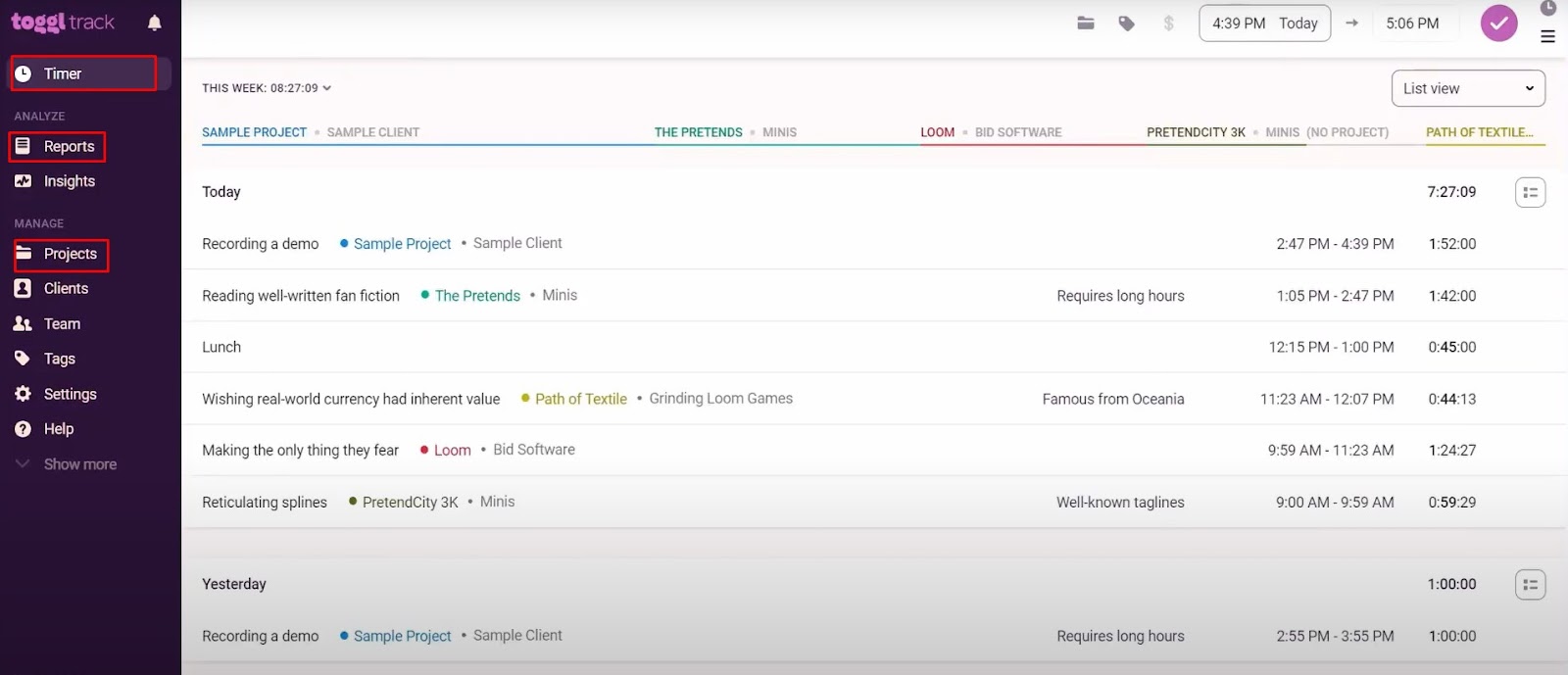 Toggl Track screenshot.