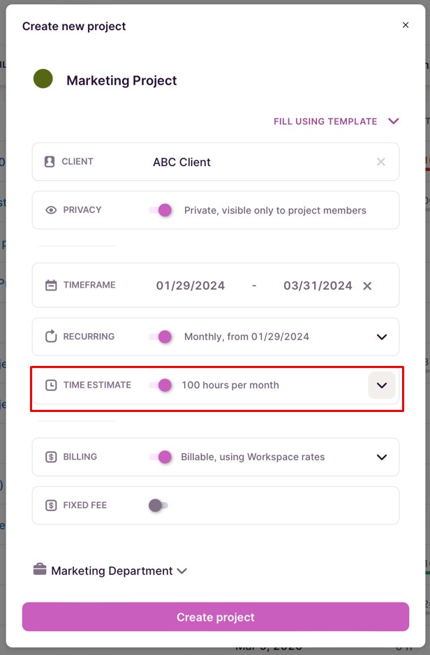 Screenshot of Toggl Plan.