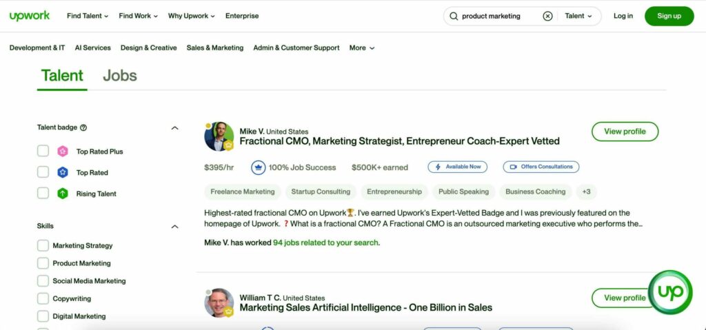 Freelancers for hire on Upwork