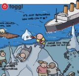 Section of single-panel comic about the hidden dangers of refactoring in programming, featuring a cartoon illustration of a ship headed towards an iceberg