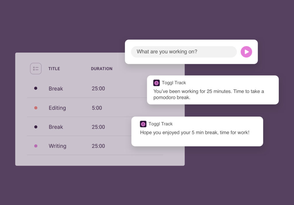 image of toggls pomodoro timer function