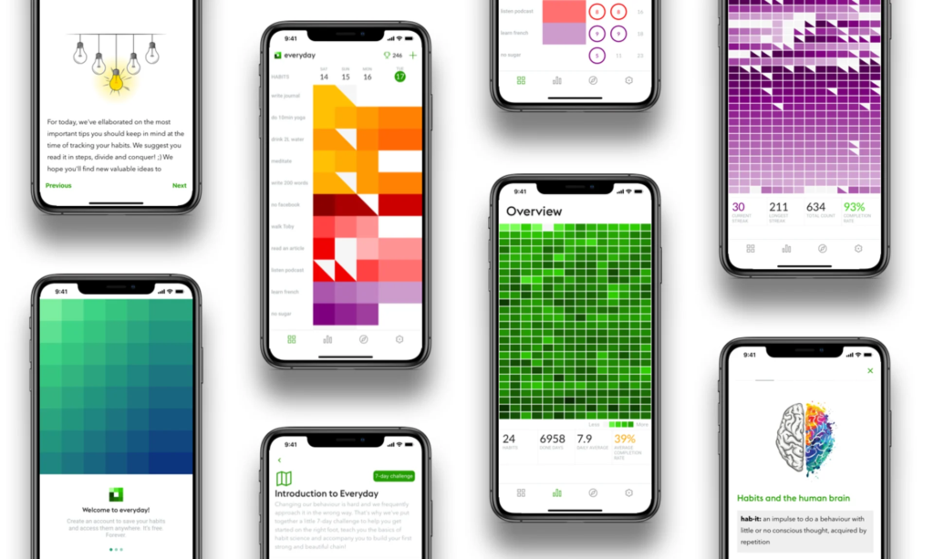 Everyday habits app screens