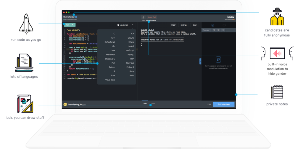 Interviewing.io blind interview mockup