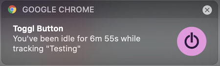 Toggl Track idle time notification