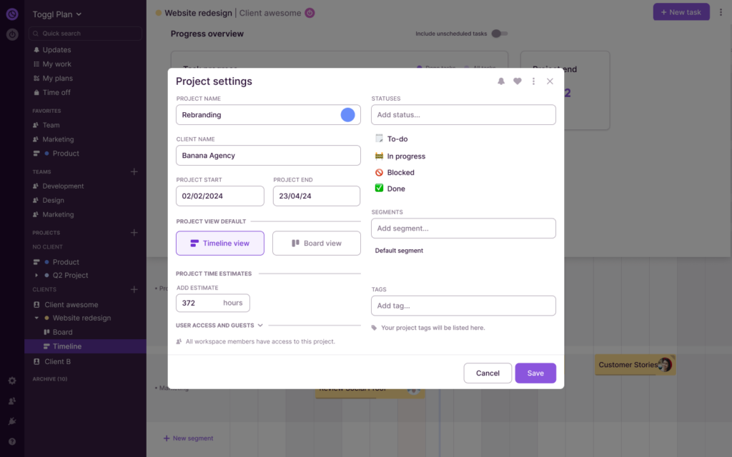 Toggl Plan screenshot.