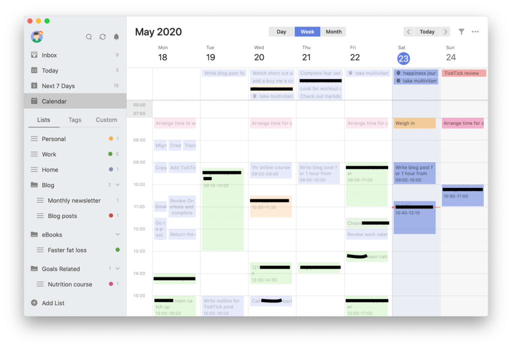 TickTick smart to-do list calendar view