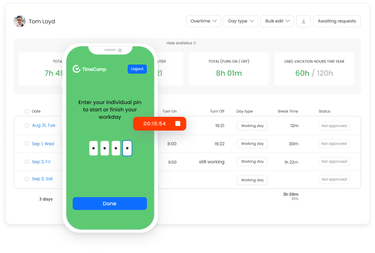 TimeCamp Android time tracking